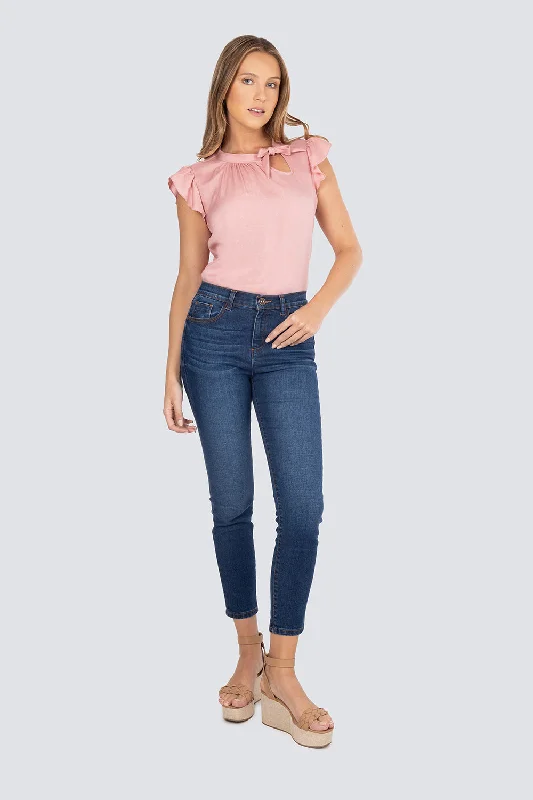 Jeans azul oscuro cintura media Trendy Button-Up High-Waist Jeans