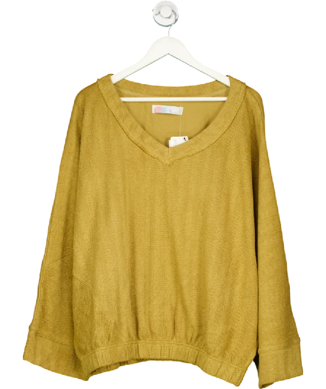 Free People Green V-neck 100% Cotton Sweater UK XL Sweater Knitwear Pullover