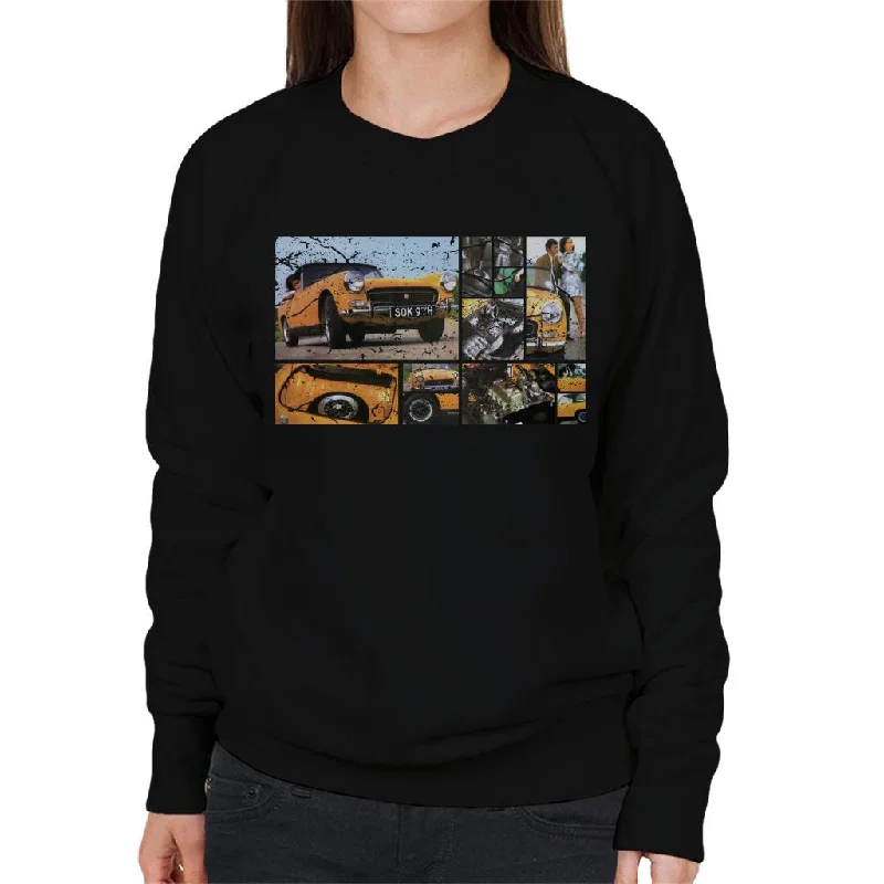 Austin Healey Sprite Mark IV Montage British Motor Heritage Women's Sweatshirt Hoodie with Hidden Zipper Minimalist Clean