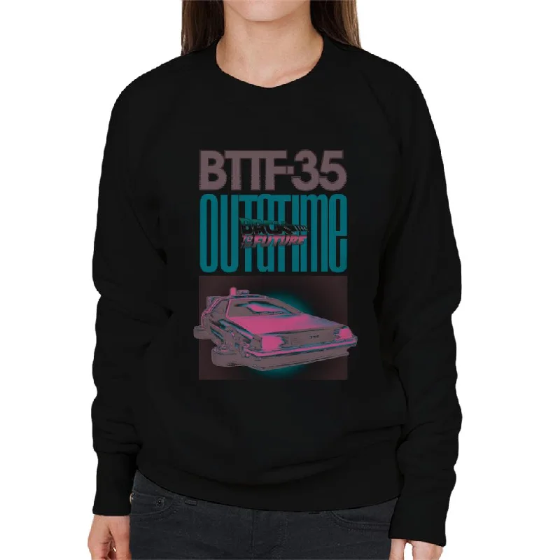 Back to the Future Delorean 35 Outatime Women's Sweatshirt Hoodie with Cuffed Sleeves Snug Secure