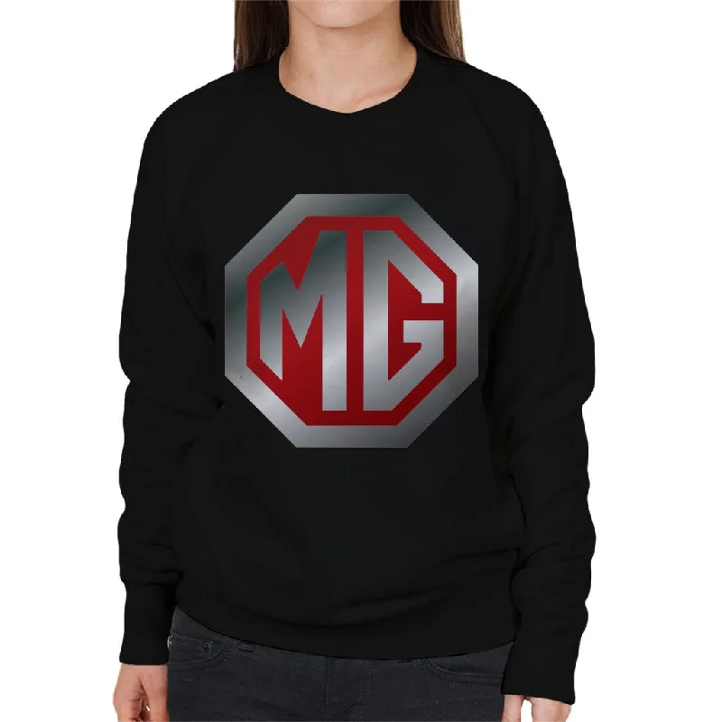 MG Shiny Red And Chrome Logo British Motor Heritage Women's Sweatshirt Hoodie with Illustration Artistic Creative