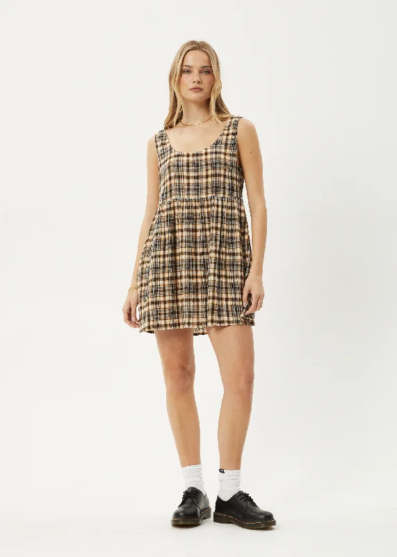 AFENDS Womens Check Out Jesse - Seersucker Mini Dress - Moonbeam Check Cozy Wraparound Mini Dress