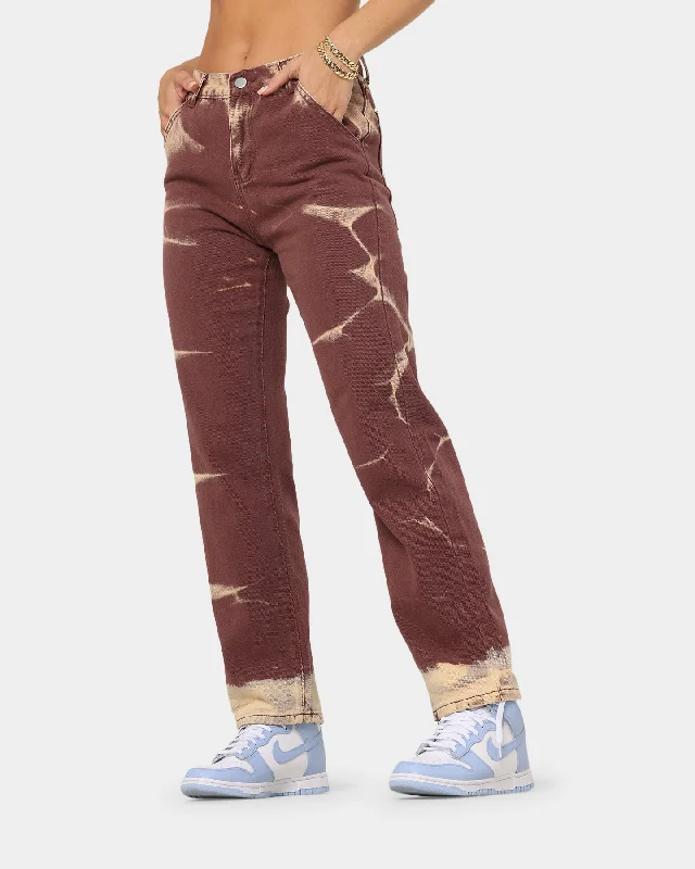 XXIII Women's Xico Tie Dye Jeans Brown Comfortable Zip-Fly Denim Jeans