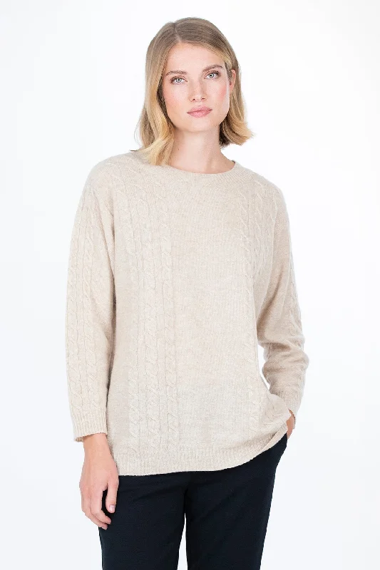 Vaara Knitted Sweater Light Beige Silk Blend Satin Velvet