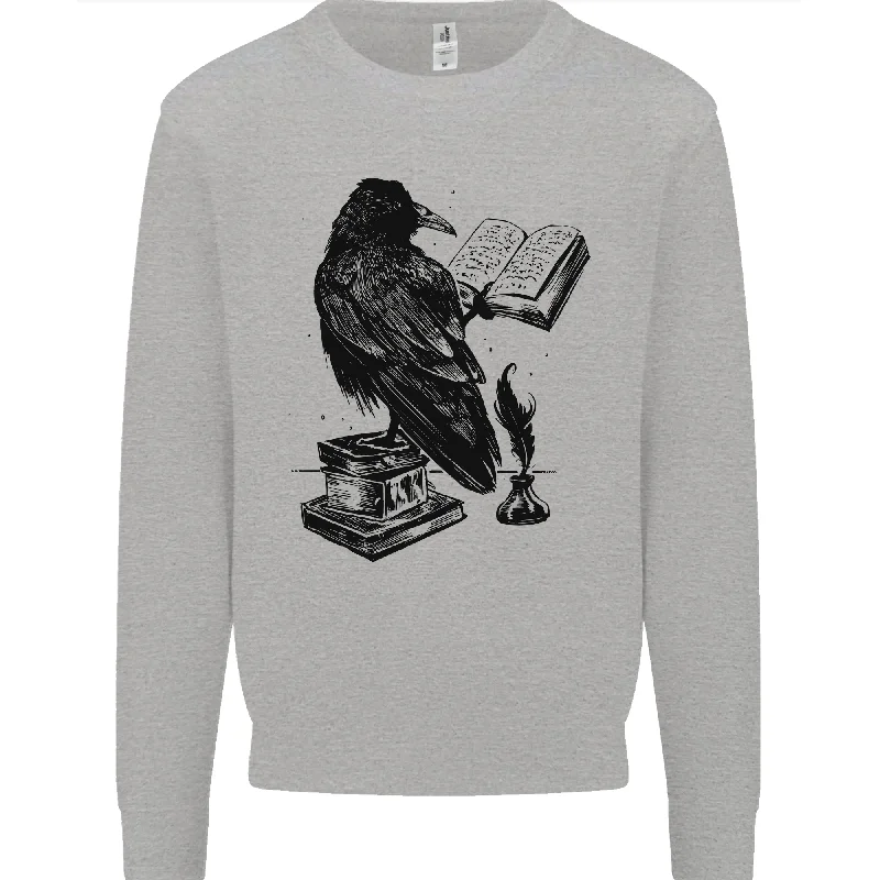 A Raven Reading a Book Literature Mens Sweatshirt Jumper Hoodie with Reflective Safety Nightwear