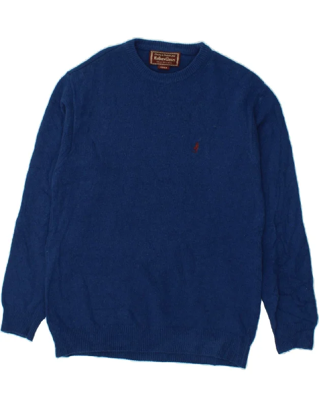 MARLBORO CLASSICS Mens Crew Neck Jumper Sweater Medium Blue Wool Elasticated Padded Insulated