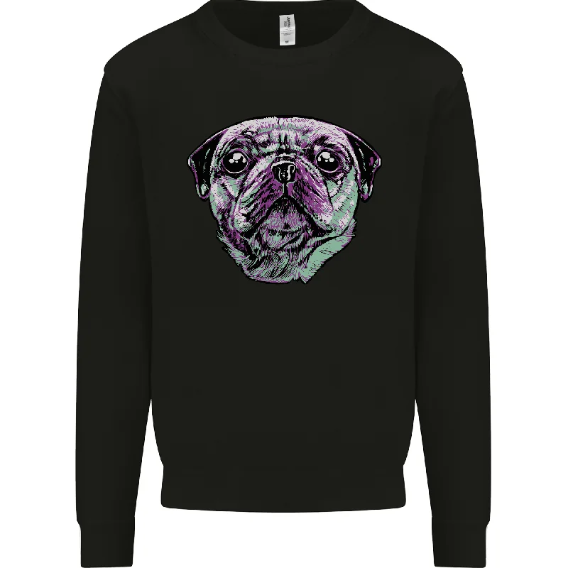 A Pug Face Dog Mens Sweatshirt Jumper Hoodie with Hem Applique Textured Unique