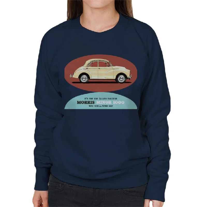 Morris Minor 1000 Its The Car Called Success British Motor Heritage Women's Sweatshirt Hoodie with Hem Raw Edge Edgy Unfinished