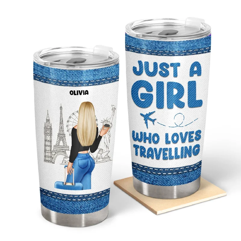 Traveling Jeans Just A Girl Who Loves Traveling - Gift For Travelers - Personalized Custom Tumbler Chic Cropped Jeans