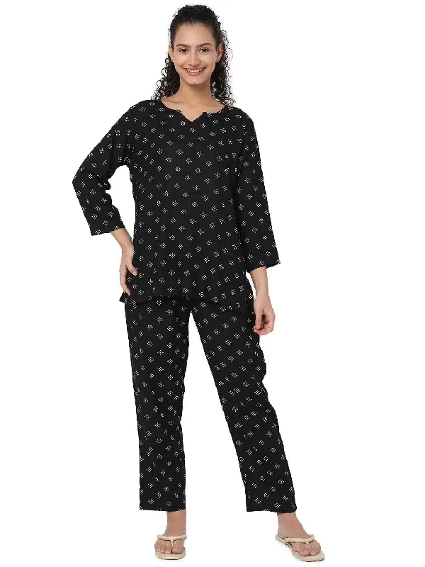 Smarty Pants Women's Cotton Black Color Polka Dot Print Night Suit Casual Sweatpants Style Smarty Pants Women's Cotton Black Color Polka Dot Print Night Suit Casual Sweatpants Style
