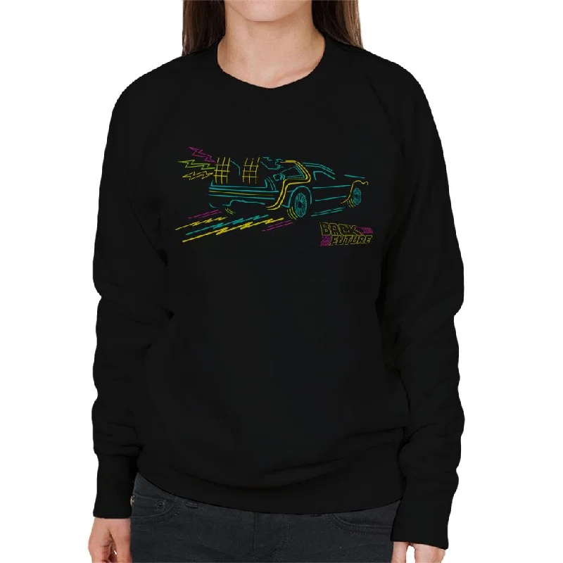 Back to the Future Delorean Neon Take Off Women's Sweatshirt Hoodie with V-Neck Classic Versatile