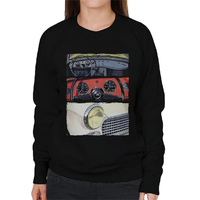 Austin Healey Montage British Motor Heritage Women's Sweatshirt Hoodie with Snap Buttons Easy Quick