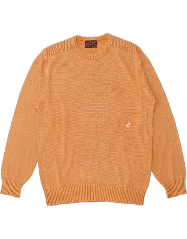 MARLBORO CLASSICS Mens Crew Neck Jumper Sweater Large Orange Cotton Slim Fit Regular Fit Oversized