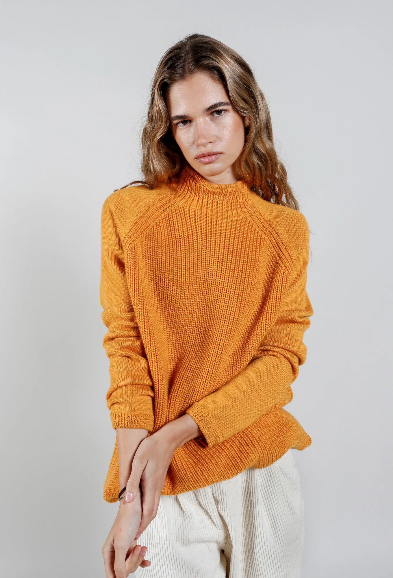 Katty Fine Merino Wool Jumper Mustard Neon Metallic Matte