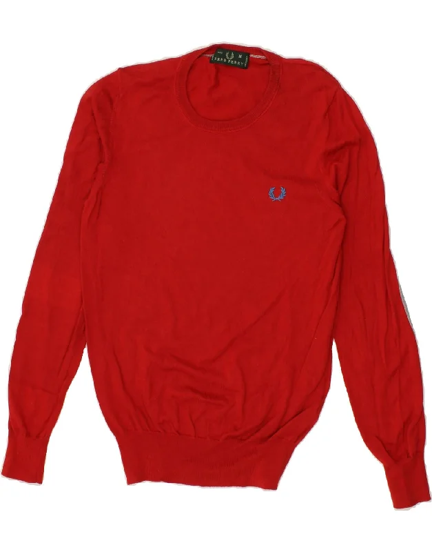 FRED PERRY Mens Crew Neck Jumper Sweater Medium Red Cotton Elegant Classic Vintage