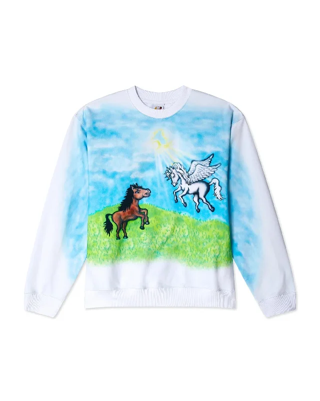 Ally Bo Horse Print Sweater - White Embroidered Appliqued Beaded