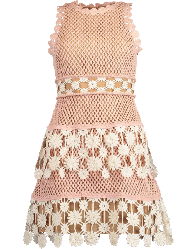 Floral Crochet Mini Dress Chic Pleated Mini Dress