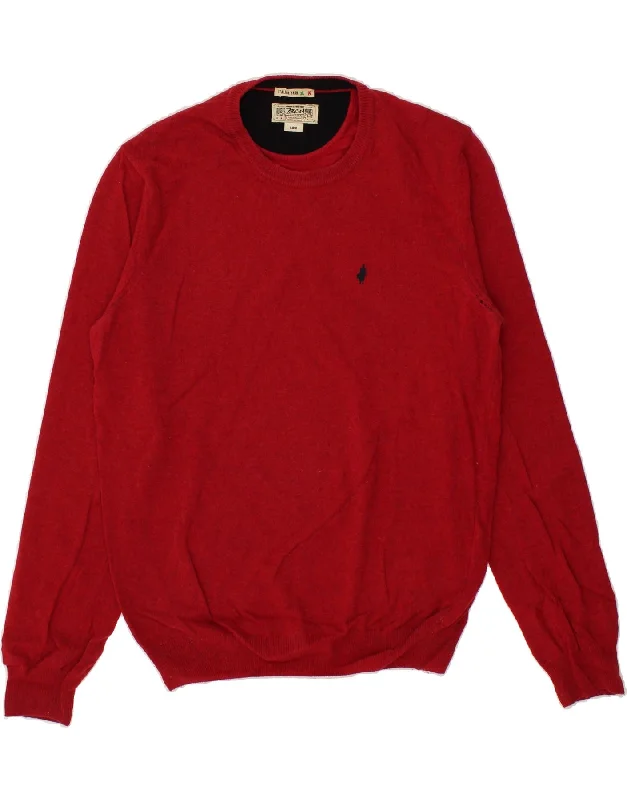 MARLBORO CLASSICS Mens Crew Neck Jumper Sweater Large Red Wool Modern Contemporary Chic