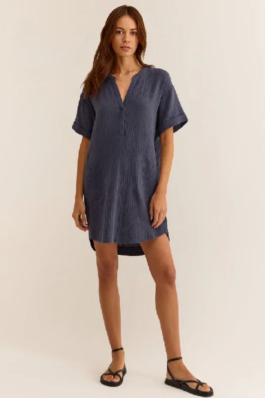 TALIA GAUZE MINI DRESS Comfortable Zip-Up Mini Dress