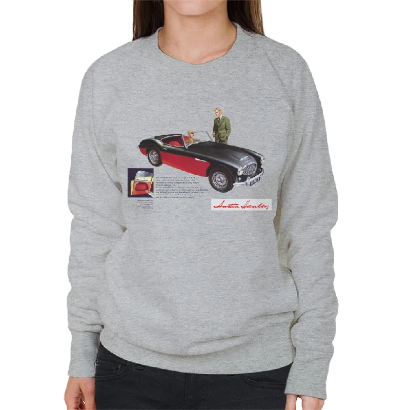 Austin Healey Black 100 Six British Motor Heritage Women's Sweatshirt Hoodie with Hem Raw Edge Edgy Unfinished