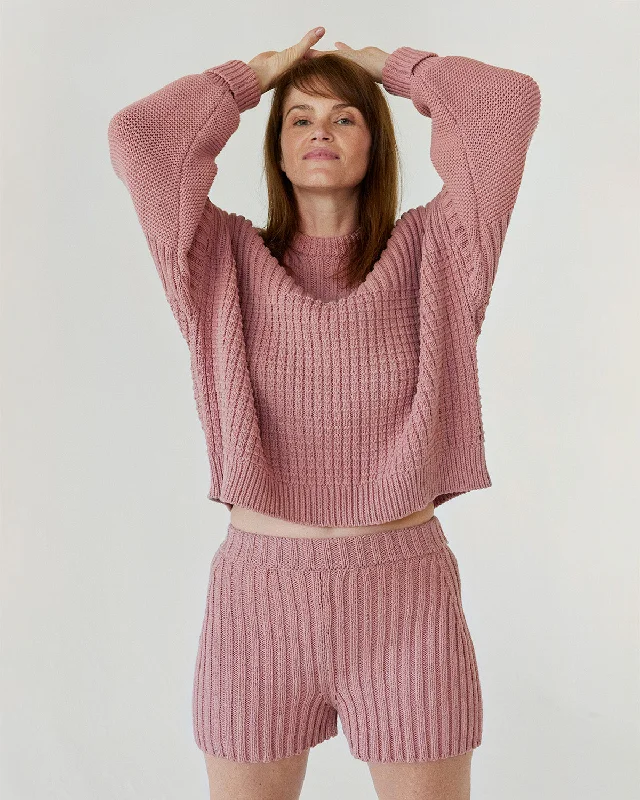 Delčia Cotton Sweater Dusty Pink Welt Pockets Slit Pockets Flap Pockets