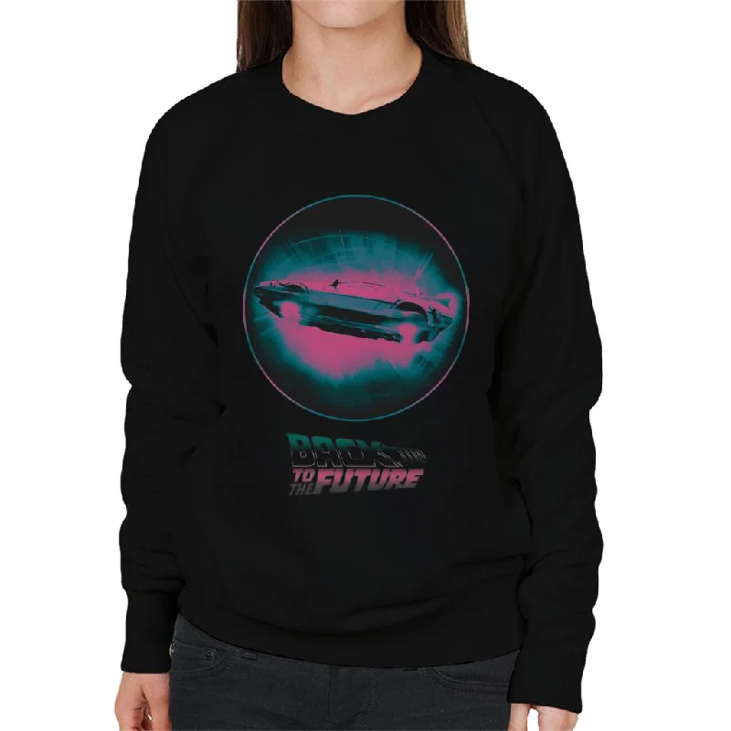 Back to the Future Delorean Flying Pink Haze Women's Sweatshirt Hoodie with High Neck Warm Protective