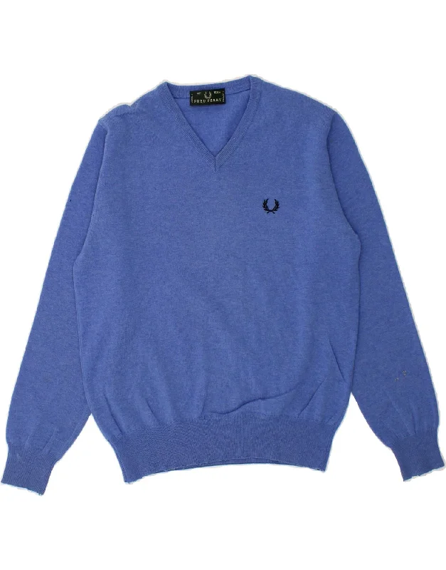 FRED PERRY Mens V-Neck Jumper Sweater Medium Blue Wool Wool Sweater Cotton Sweater Cashmere Sweater