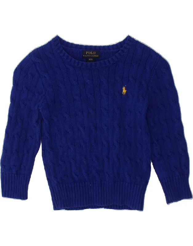 POLO RALPH LAUREN Girls Boat Neck Jumper Sweater 2-3 Years Blue Cotton Machine Wash Dry Clean Hand Wash