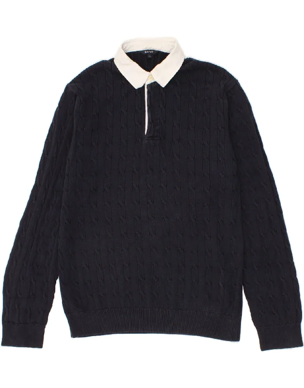 GANT Mens Polo Neck Jumper Sweater XL Navy Blue Cotton Stylish Fashionable Trendy