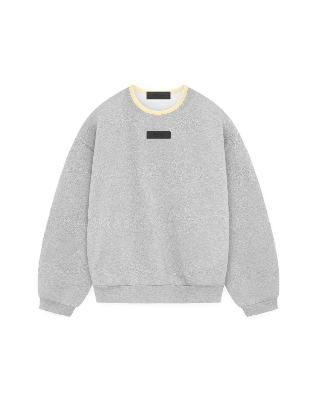 Essentials Crewneck Sweater - Light Heather Grey Welt Pockets Slit Pockets Flap Pockets