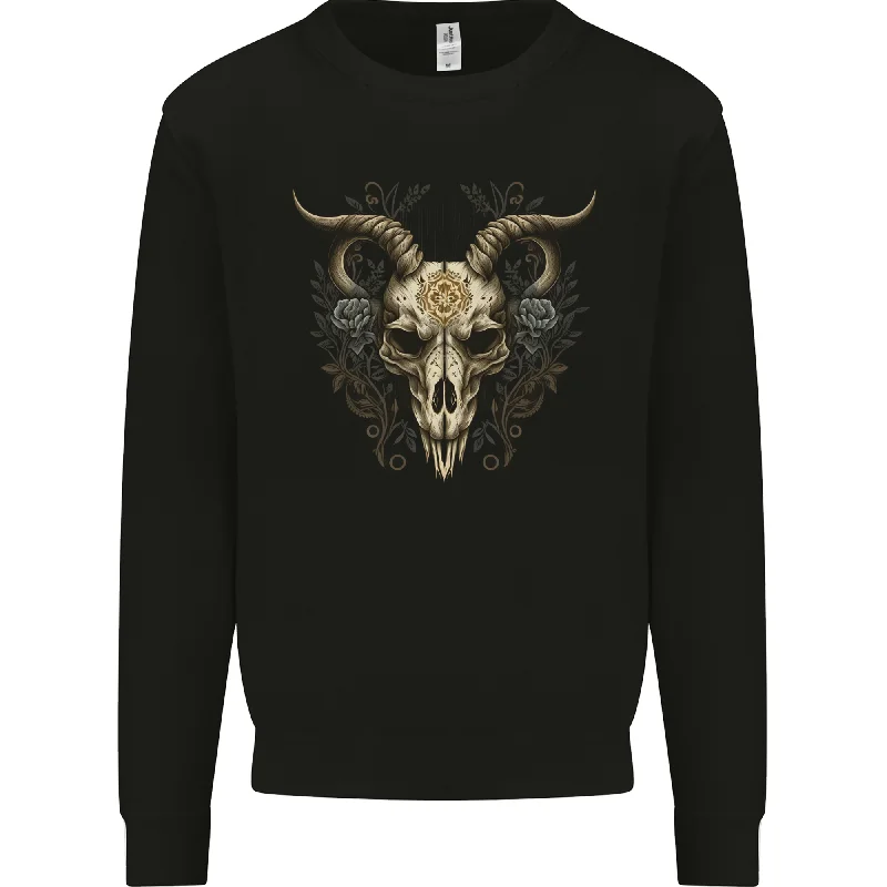 A Ram Skull Gothic Goth Heavy Metal Rock Mens Sweatshirt Jumper Hoodie with Hem Ribbing Snug Secure