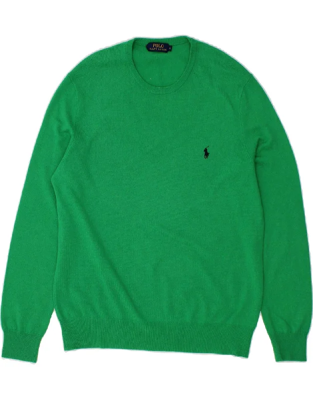 POLO RALPH LAUREN Mens Crew Neck Jumper Sweater Large Green Merino Wool Oversized Loose Flowy