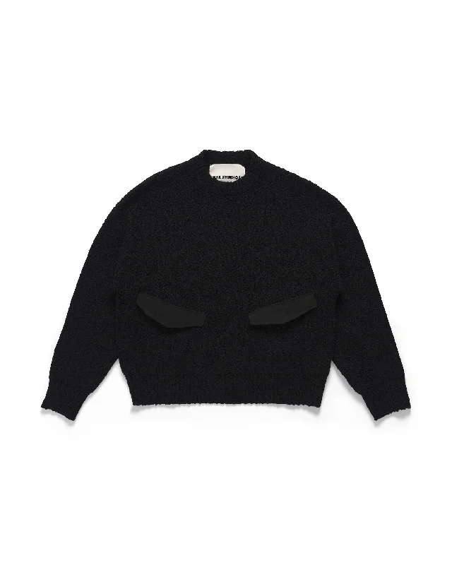 Utility Sweater - Black Denim Fabric Leather Fabric Suede Fabric