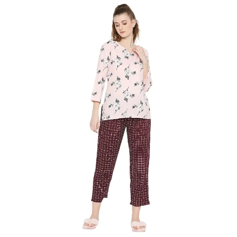 Smarty Pants Women's Cotton Checks & Floral Print Night Suit-SMNSP-815A-S Classic Straight Pants Smarty Pants Women's Cotton Checks & Floral Print Night Suit-SMNSP-815A-S Classic Straight Pants