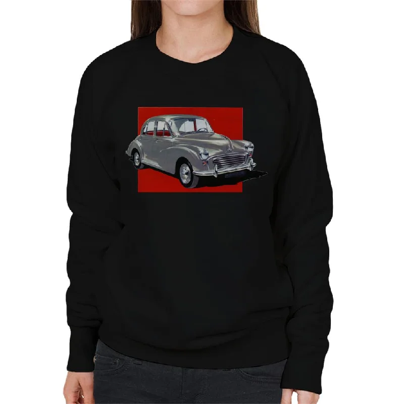 Morris Minor Red Background British Motor Heritage Women's Sweatshirt Hoodie with Hem Detail Decorative Unique