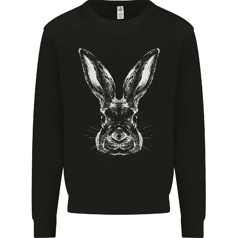 A Rabbit Head Mens Sweatshirt Jumper Hoodie with Distressed Vintage Worn