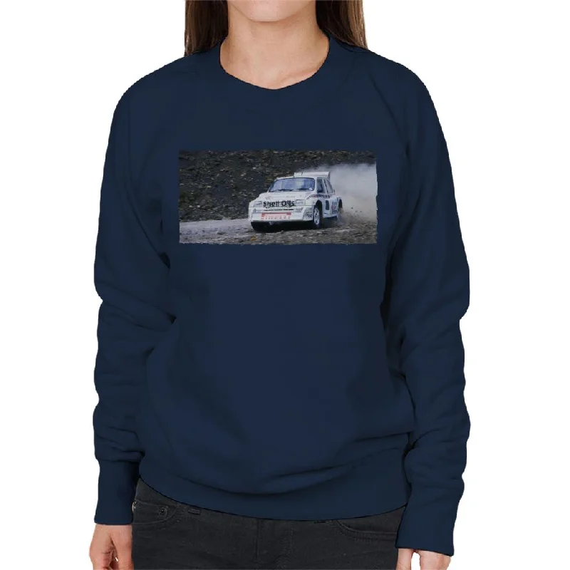 MG Metro 6R4 Drifting British Motor Heritage Women's Sweatshirt Hoodie with Rhinestones Sparkly Elegant