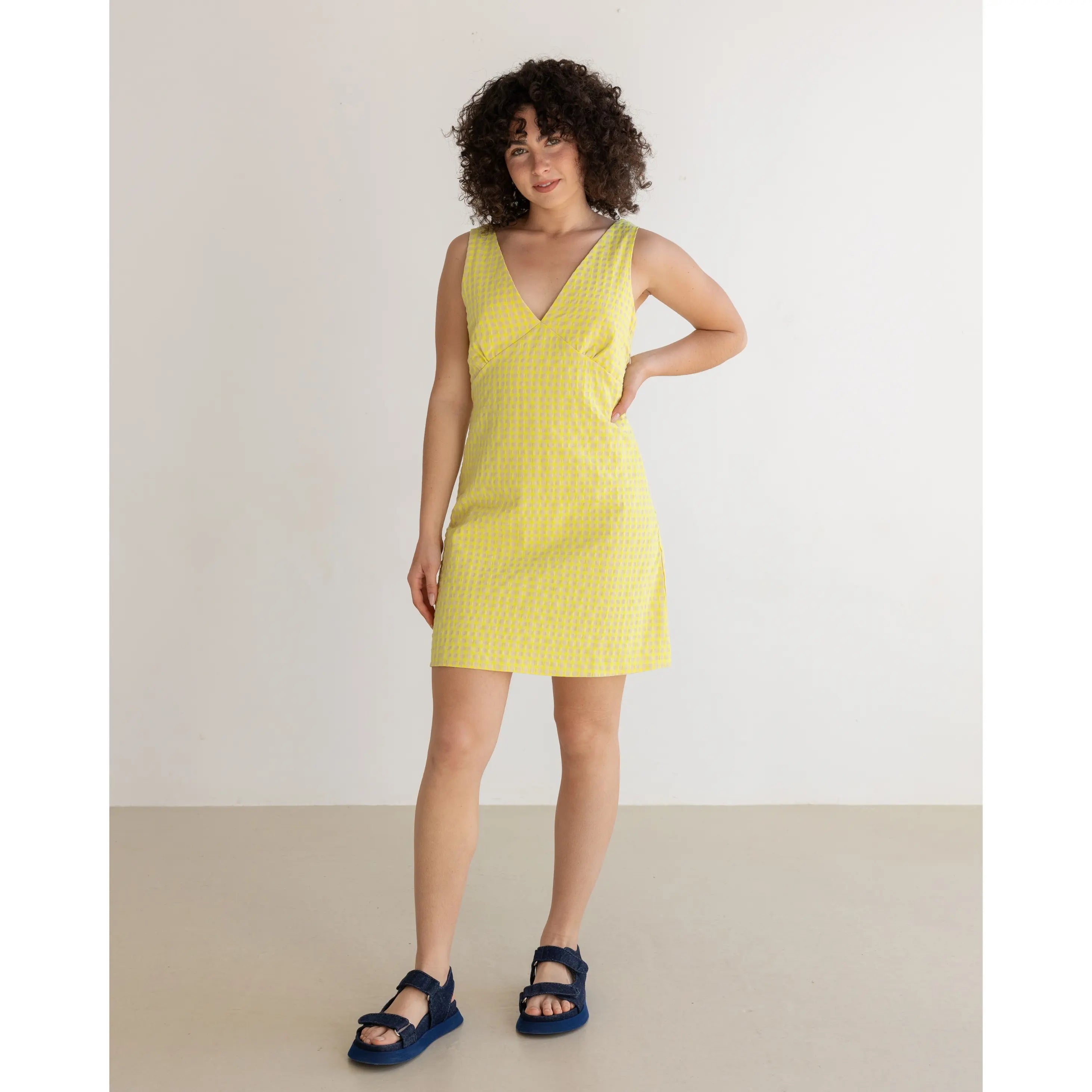 Laga Mini Dress Yellow Casual V-Neck Mini Dress