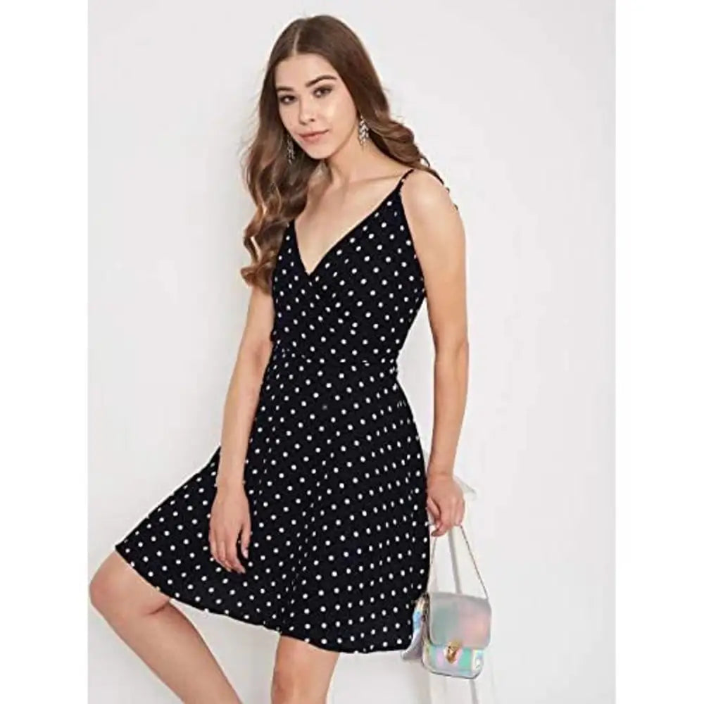 Womenster Women's Polka Dot Wrap A-Line Mini Dress Chic Bohemian Mini Dress