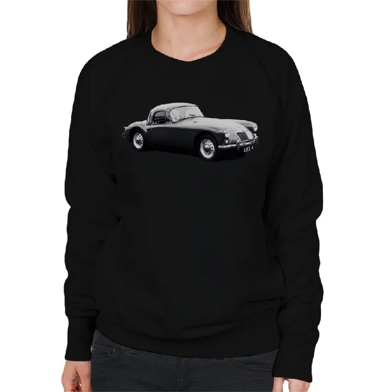 MG Side View British Motor Heritage Women's Sweatshirt Hoodie with Hem Raw Edge Edgy Unfinished