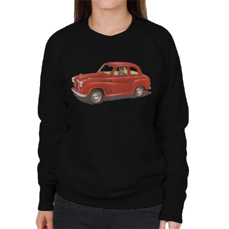 Austin A35 Red British Motor Heritage Women's Sweatshirt Hoodie with Front Slit Layering Stylish