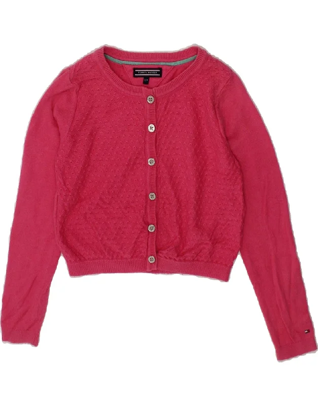 TOMMY HILFIGER Girls Crop Cardigan Sweater 3-4 Years Pink Denim Fabric Leather Fabric Suede Fabric