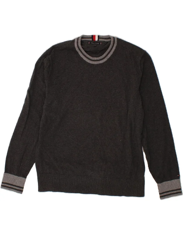 TOMMY HILFIGER Mens Crew Neck Jumper Sweater 2XL Black Cotton Transparent Opaque Sheer