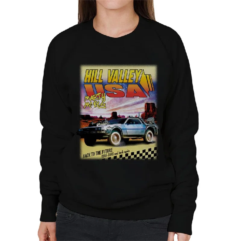 Back to the Future Delorean Hill Valley USA Marty Mcfly Women's Sweatshirt Hoodie with V-Neck Classic Versatile