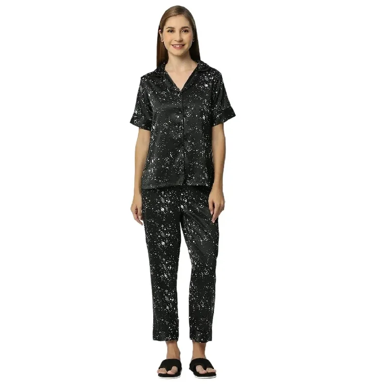 Smarty Pants Women's Silk Satin Black Color Star Galaxy Print Night Suit-SMNSP-914-S Slim-Fit Khaki Pants Smarty Pants Women's Silk Satin Black Color Star Galaxy Print Night Suit-SMNSP-914-S Slim-Fit Khaki Pants