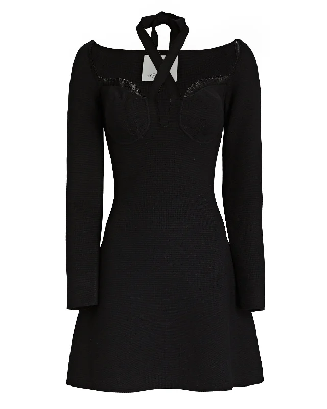 3.1 Phillip Lim Pointelle-Trimmed Halter Mini Dress Elegant Satin Lace Mini Dress