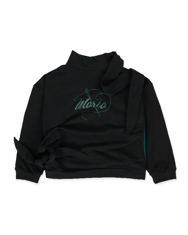 Maria Bow Sweater - Black / Green Fleece Sweater Nylon Polyester