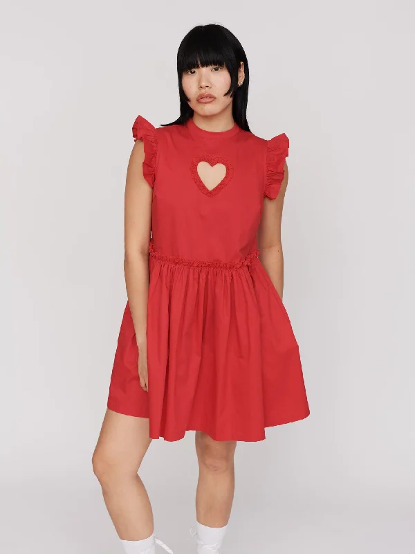 Red Cut Out  Heart Mini Dress Cozy Cowl Neck Mini Dress