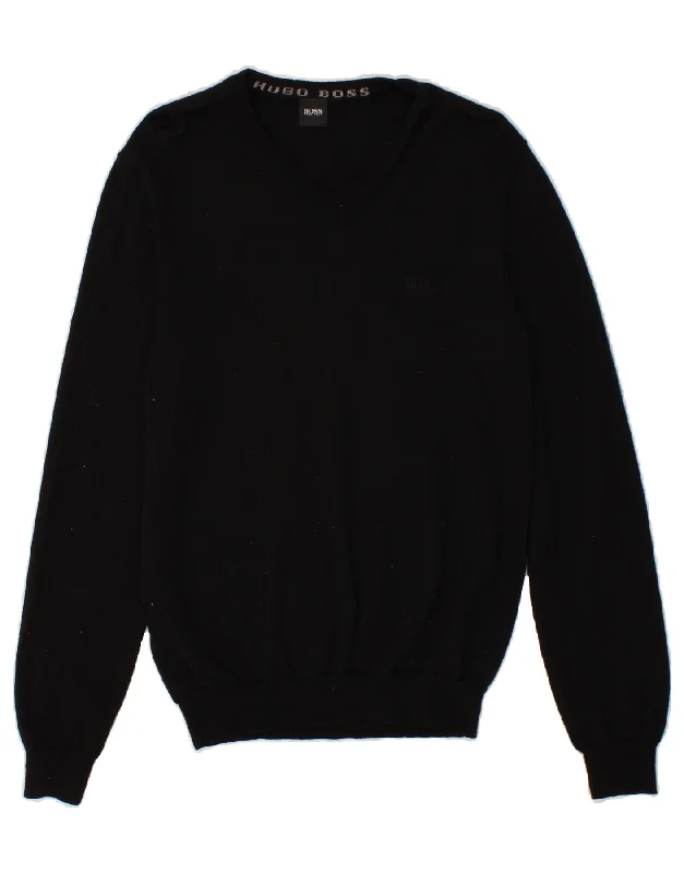 HUGO BOSS Mens V-Neck Jumper Sweater Small Black High Neck Crew Neck V-Neck