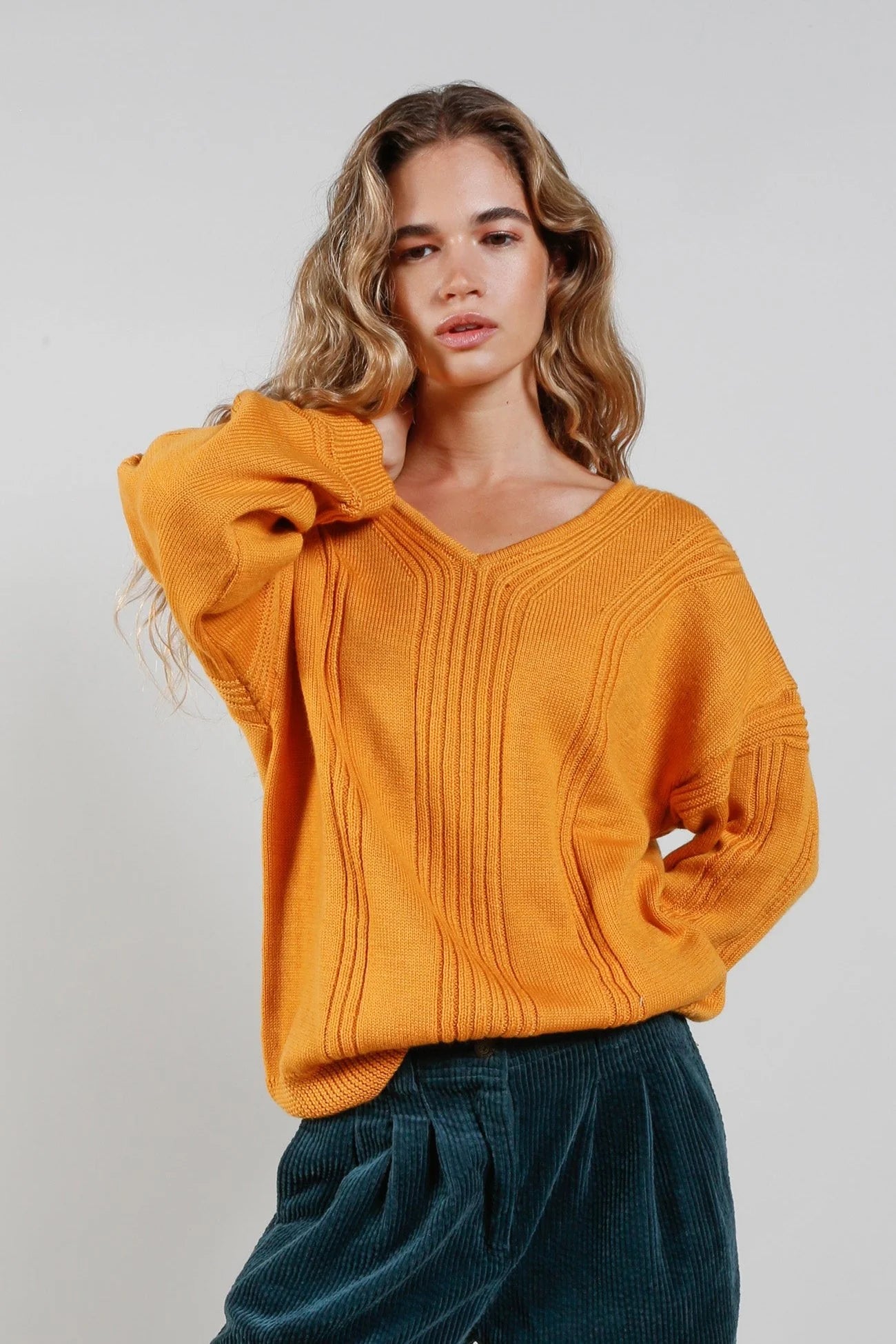 Anya Fine Merino Wool Jumper Mustard Bright Pastel Dark